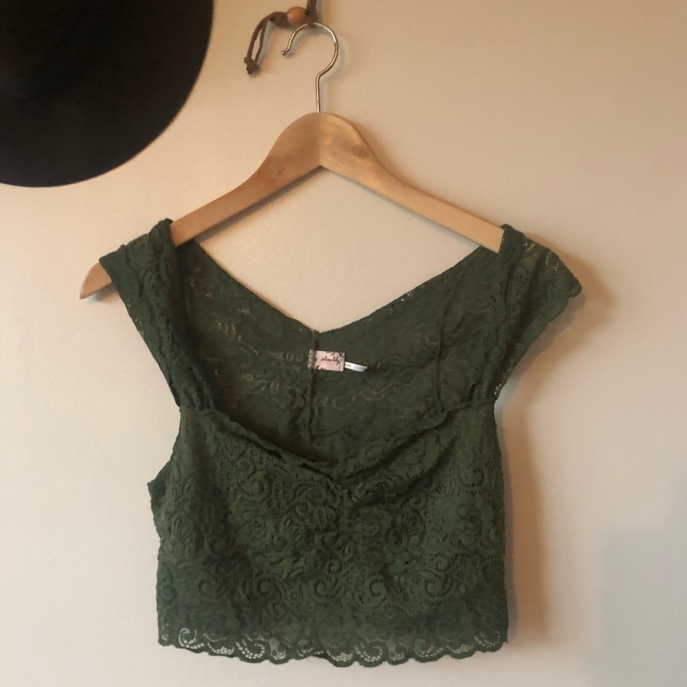 Free People Olive Lace Crop Blouse